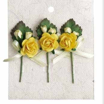 Papierblumen, Rosenbouquets mit Schleife gelb
