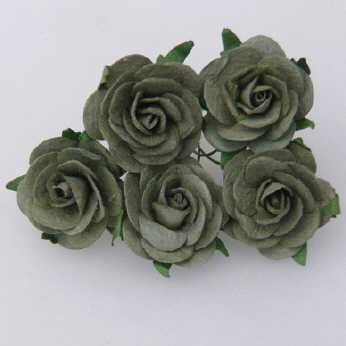 5 Stk. Rosen open roses olive green 25 mm